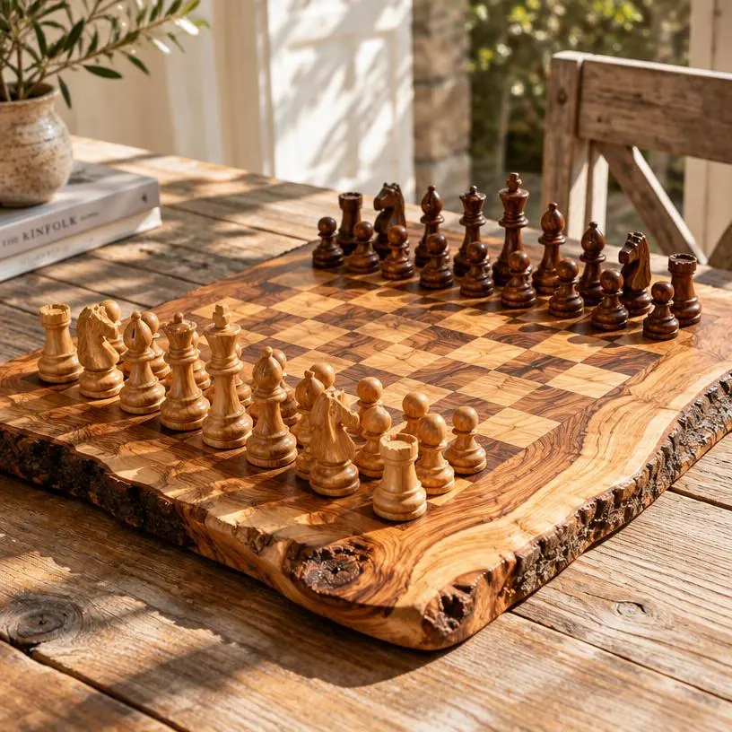 Handcrafted olive wood chess set